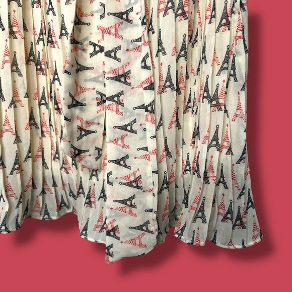 Vintage Y2K Snow Traffic Size Small Pleated Eiffel Tower Print Dress Belted NWT - Picture 6 of 14